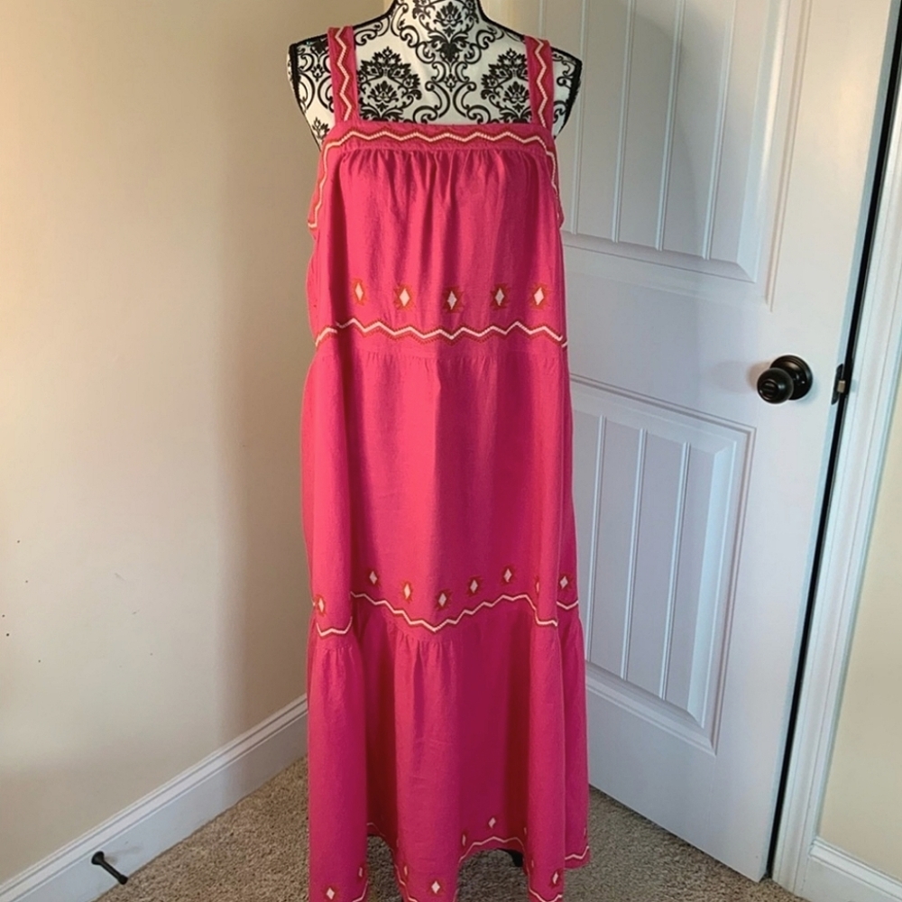 Pink Maxi Embroidered Dress